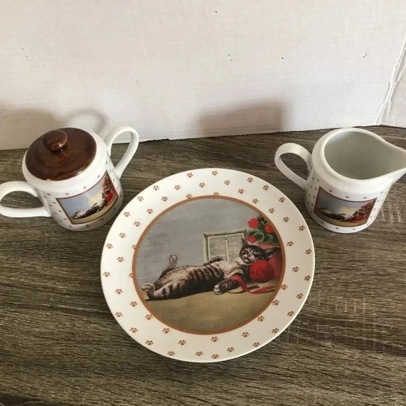 1986  Lowell Herrero Sleeping Cat Serving Set - Picture 1 of 9